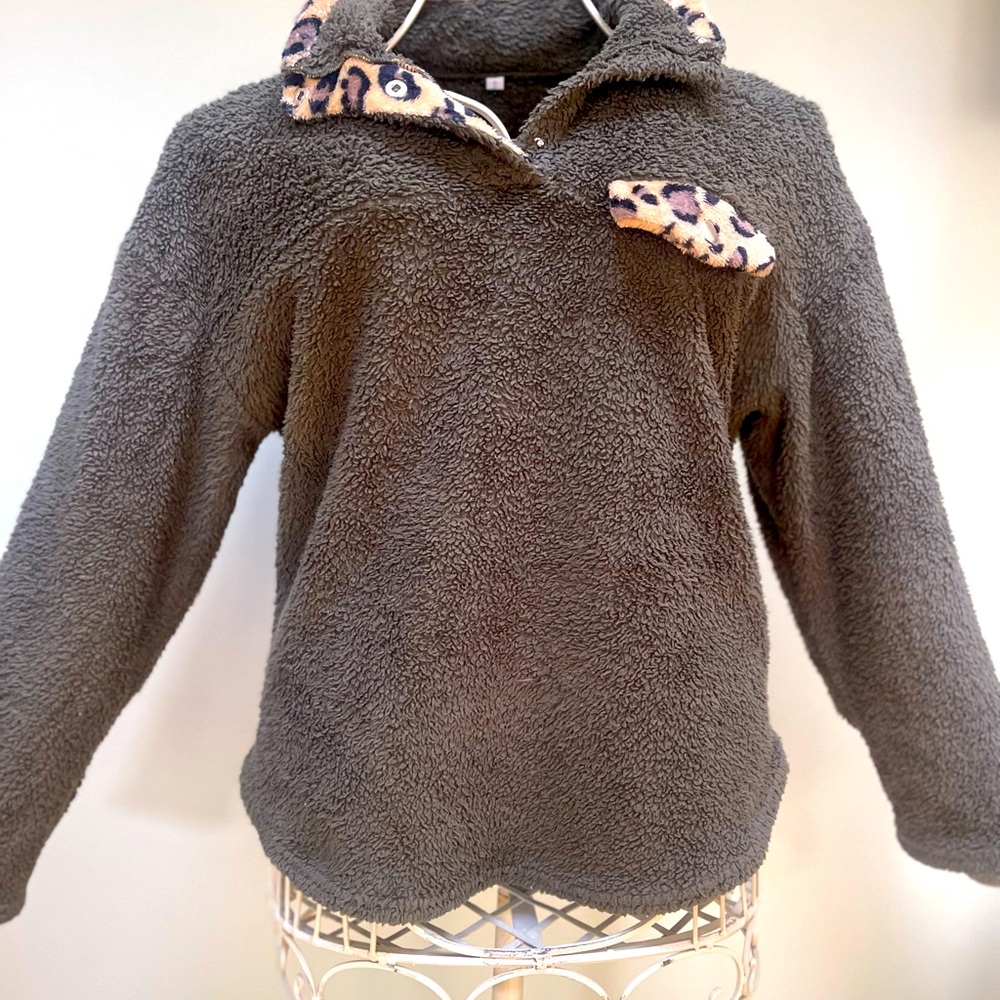 Olive Green Sherpa Pullover